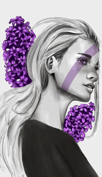 99px.ru аватар Черно-белый портрет девушки на фоне сирени, by shycatgirl
