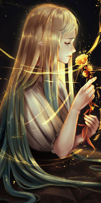99px.ru аватар Эльфийка с длинными волосами держит цветок в руке, by Istoma