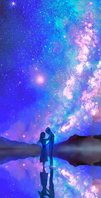99px.ru аватар Парень с девушкой стоят в воде на фоне Млечного пути в ночном небе
