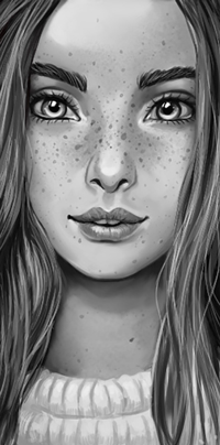 Аватар вконтакте Черно-белый рисунок девушки с веснушками, by ioanin