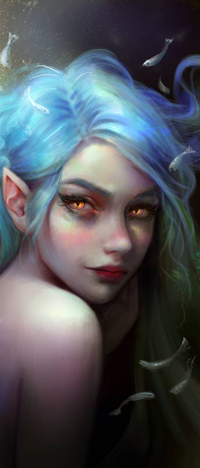 Аватар вконтакте Русалка с голубыми волосами и янтарными глазами среди маленьких рыбок, by Elvanlin