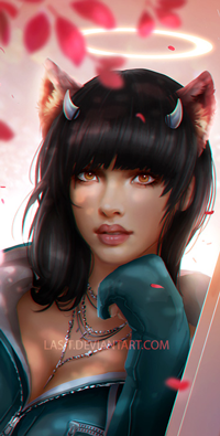 99px.ru аватар Темноволосая девушка с кошачьими ушками, нимбом над головой, by LAS-T