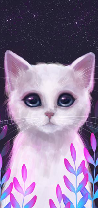 Аватар вконтакте Голубоглазый белый котенок на фоне ночного неба, by ARiA-Illustration