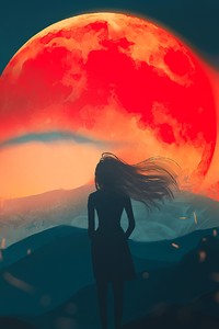 99px.ru аватар Девушка стоит на фоне красного солнца