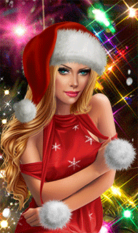 99px.ru аватар Девушка-снегурочка с длинными светлыми волосами на фоне качающейся новогодней игрушки