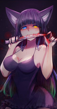 99px.ru аватар Длинноволосая девушка с кошачьими ушками держит кровавый нож у губ, by Likesac