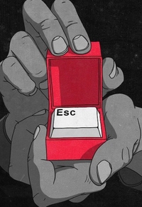 Аватар вконтакте Руки держат красную коробочку в которой кнопка ESC