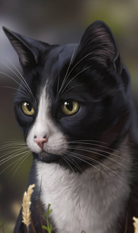Аватар вконтакте Черно-белый кот с желтыми глазами на размытом фоне, by Naia-Art