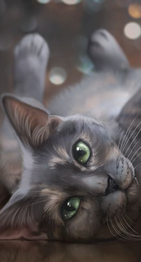 Аватар вконтакте Зеленоглазая серая кошка на размытом фоне, by Naia-Art