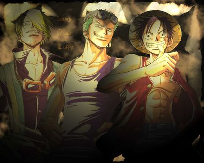 Обои на рабочий стол Ван-Пис (Sanji, Zolo, Luffy)