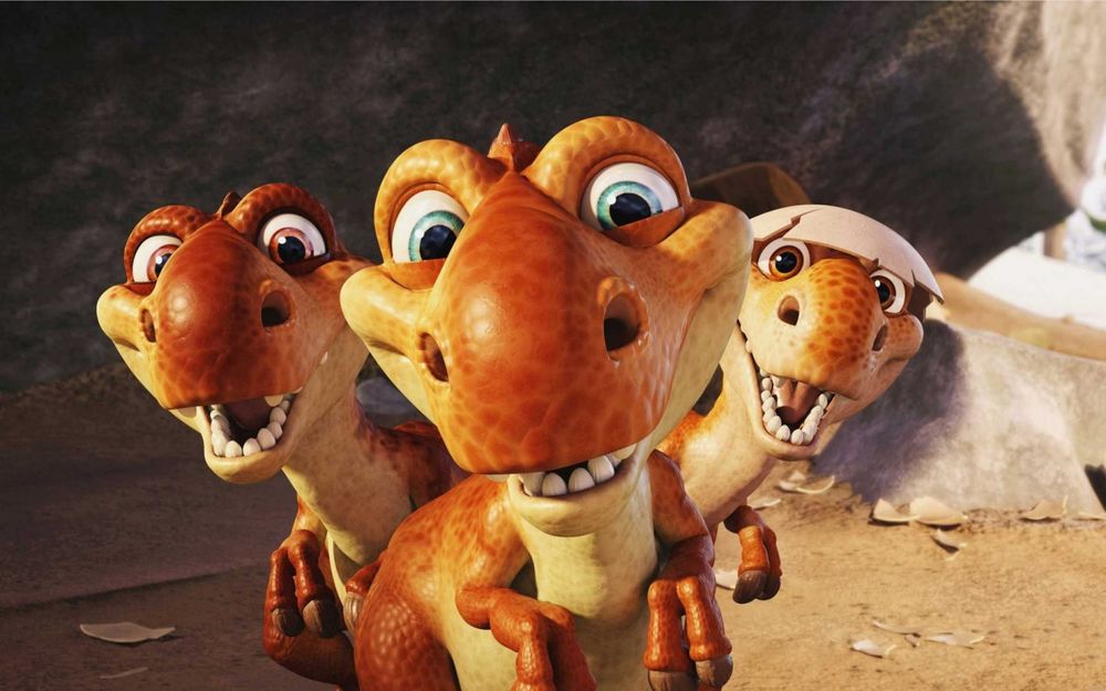 Обои для рабочего стола Ice Age Ледниковый Период три динозаврика только что вылупились