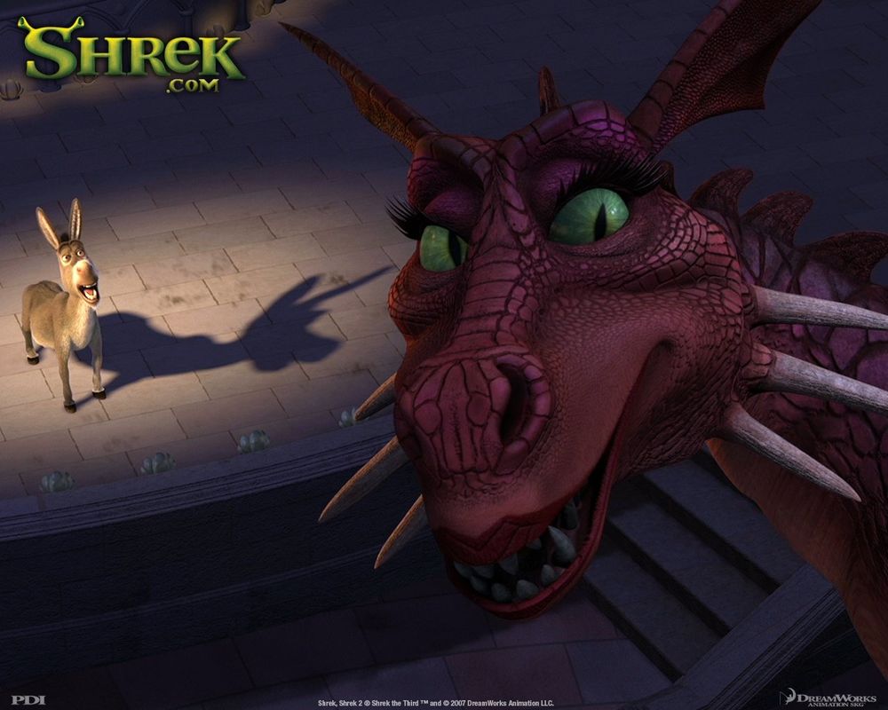 Обои для рабочего стола Shrek, Шрек, Дракониха и Осел