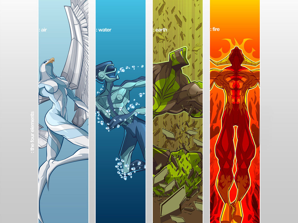 Обои для рабочего стола The four elements: air, water, earth, fire.