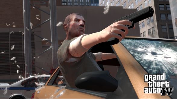 Обои на рабочий стол Стрельба из машины (GTA IV)