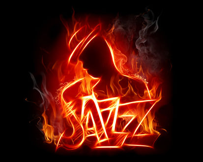 Обои на рабочий стол В пламени вырисовывается фигура мужчины (Jazz)