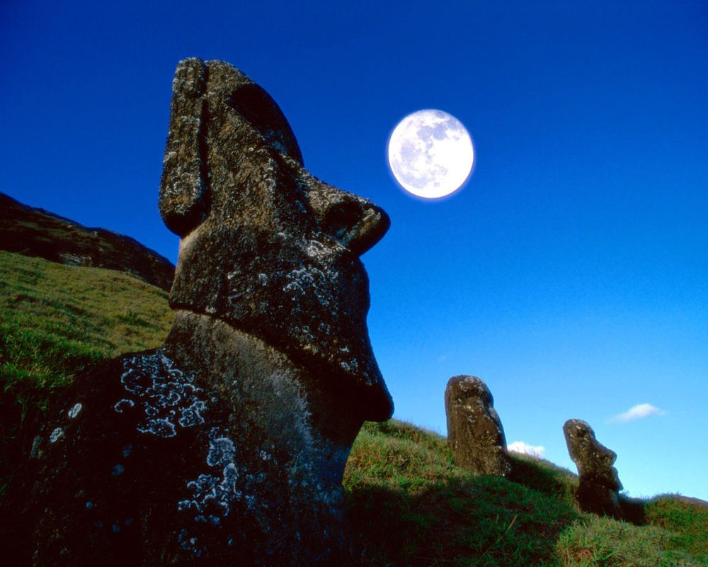 Обои для рабочего стола Moa Rano Raraku Easter Island Chile, древние статуи