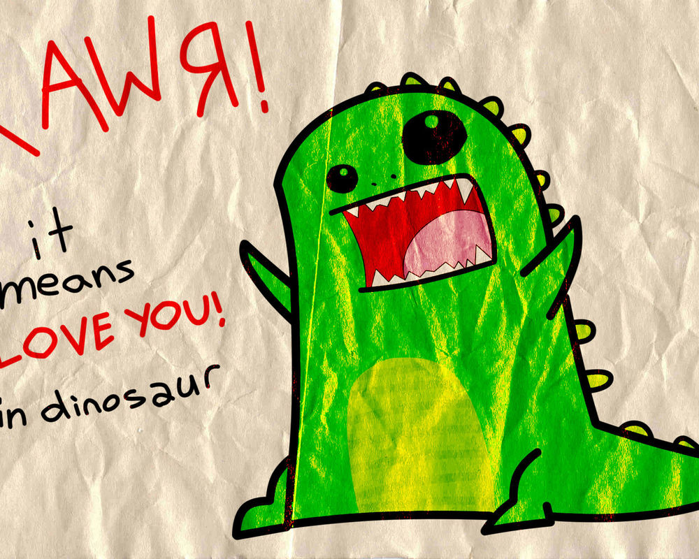 Обои для рабочего стола АWЯ! it means love you! in dinosaur