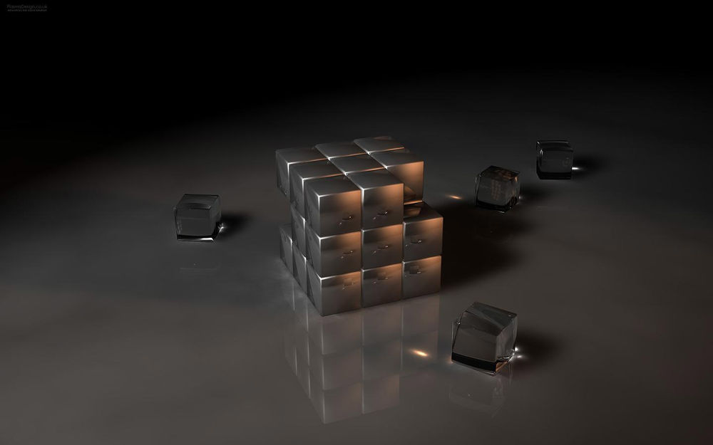 Обои для рабочего стола Кубик из маленьких кубиков, в нем не хватает элементов