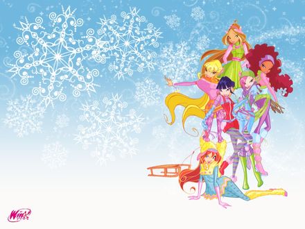 Обои на рабочий стол Winx club зимние костюмы