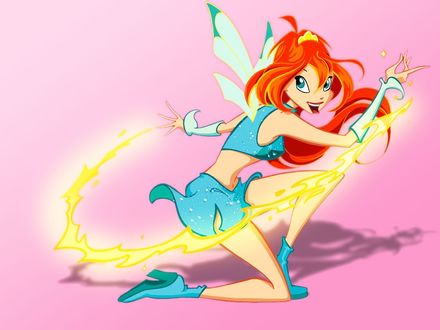 Обои на рабочий стол Блум из мльтсериала Winx Club показывает огненную магию
