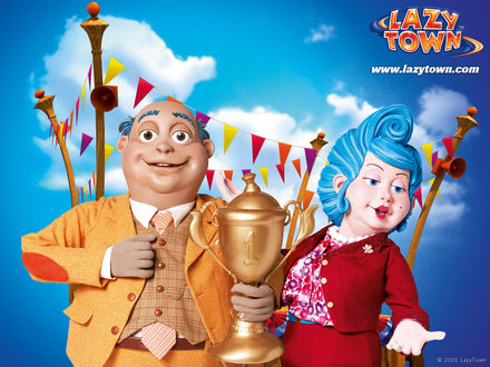Обои на рабочий стол Лентяево, Мэр Милфорд Добродушный и Мисс Бесси (Lazy town, www.lazytown.com)