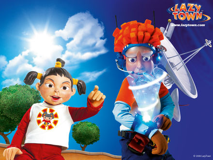 Обои на рабочий стол Лентяево, Пиксель и Трикси (Lazy town, www.lazytown.com)