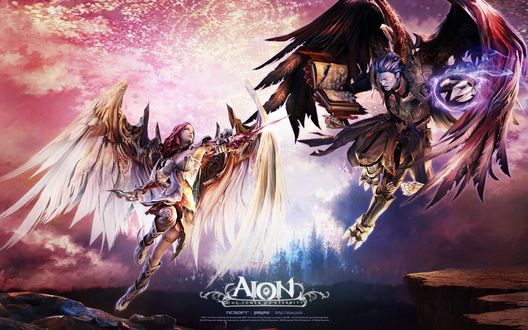 Обои на рабочий стол Борьба между двумя расами. Aion: The Tower of Eternity.