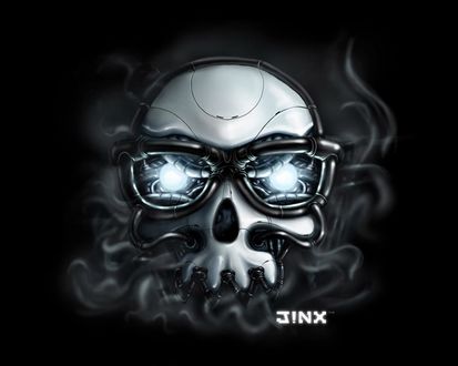 Обои на рабочий стол Дымящийся череп  в очках (JiNX team)