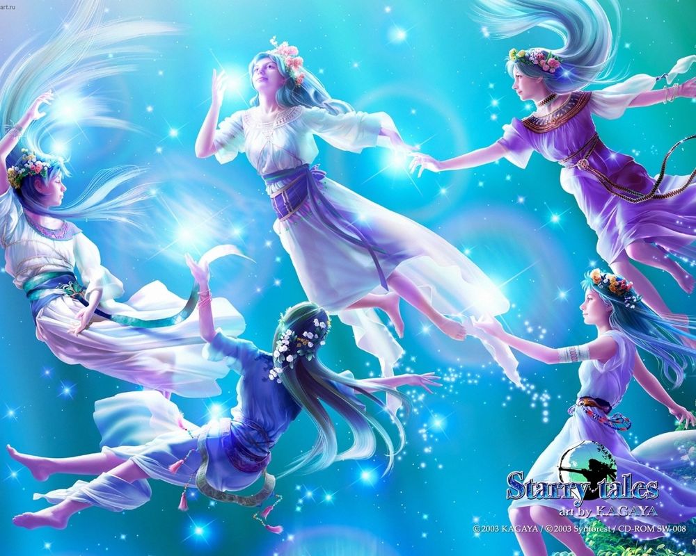 Обои для рабочего стола Девушки в венках. Starry tales.
