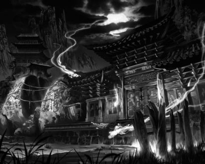 Обои на рабочий стол Дом обитель духов, на стенах иероглифы