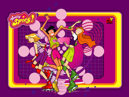Обои на рабочий стол Totally spies Сэм, Алекс, Кловер на роликах (fox kids)