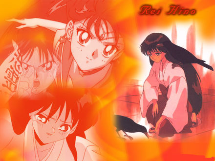 Обои на рабочий стол Грустная Rei Hino кормит ворону (Rei Hino)