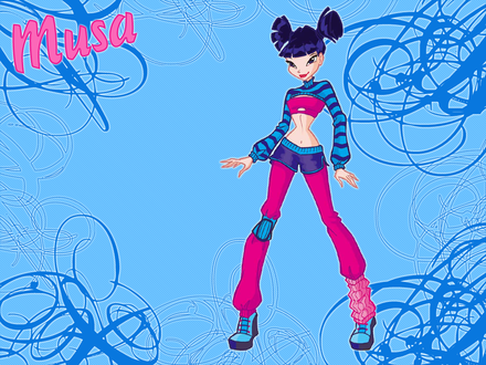 Обои на рабочий стол Муза из Winx в фиолетовых джинсах (Musa)