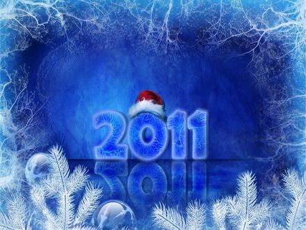 Обои на рабочий стол На надписи 2011 лежит шапка Деда Мороза