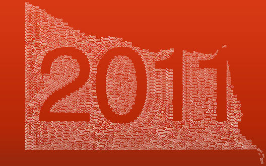 Обои на рабочий стол На красном фоне надпись 2011 обведена цифрами 2010