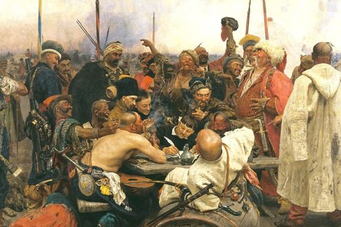 Обои на рабочий стол Картина И. Репина *запорожцы пишут мессендж турецкому султану*
