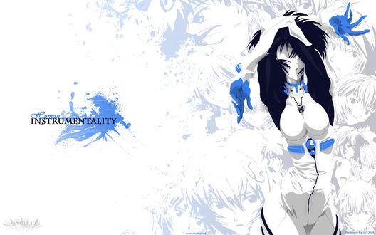 Обои на рабочий стол Девушка с плеером закрыла лицо руками (Human instrumentality © lzzy 2008)
