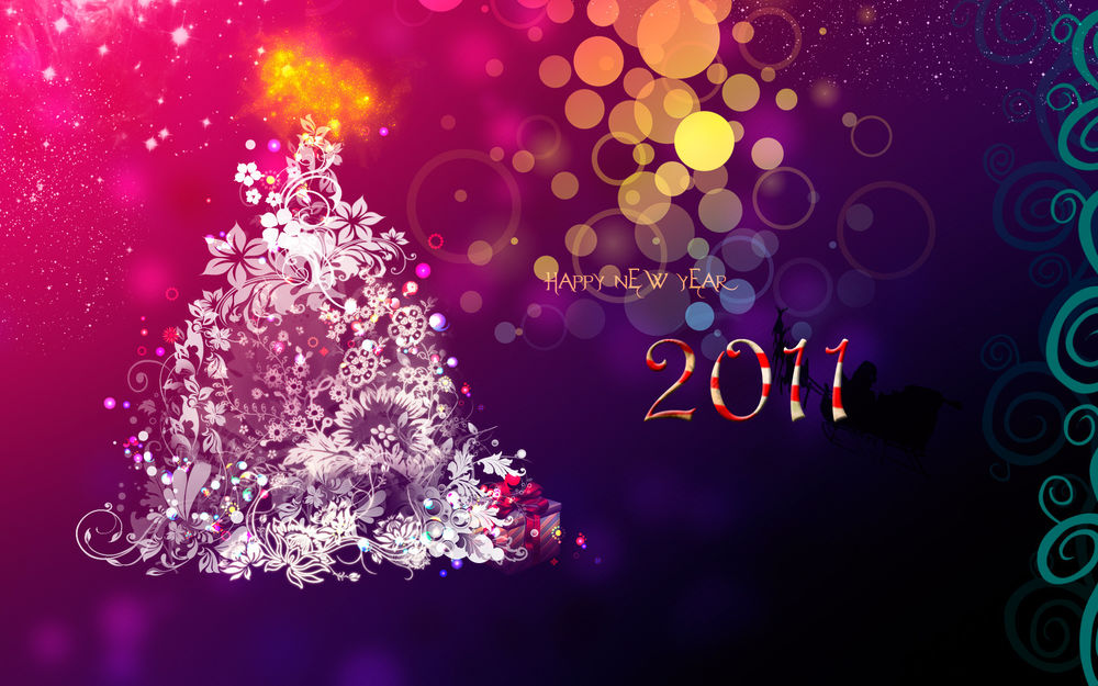 Обои для рабочего стола Happy new  year 2011, ёлочка из цветов