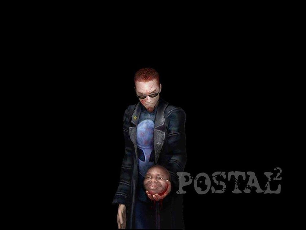 Обои для рабочего стола Postal 2 человек с отрезанной головой в руках
