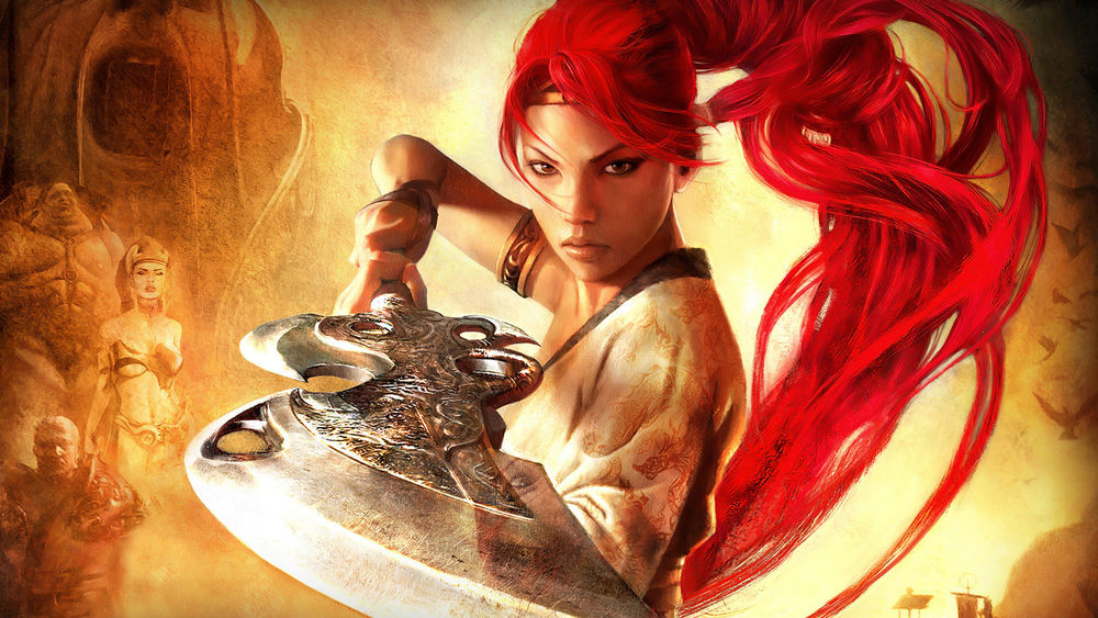 Обои для рабочего стола Красноволосая воительница Нарико / Nariko из игры Heavenly Sword с широким мечем