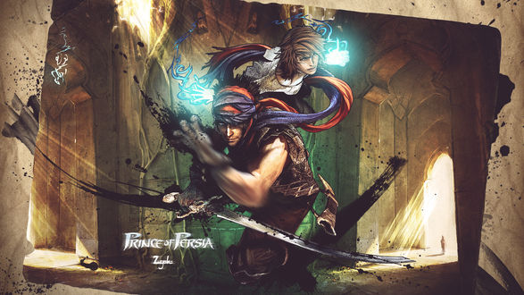 Обои на рабочий стол Главный герой и его спутница Элика в храме, из игры Prince of Persia / Принц Персии (2008)