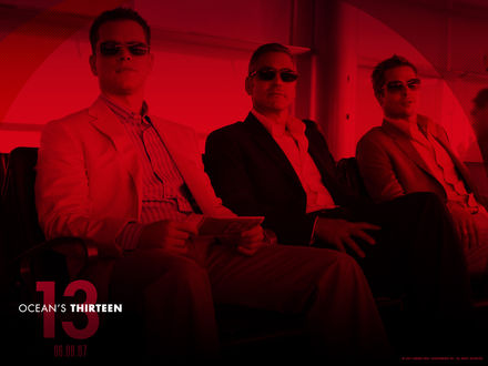 Обои на рабочий стол 13 ocean's thirteen Тринадцать друзей Оушена 06.08.07  Мэтт Дэймон, Джордж Клуни, Брэд Питт