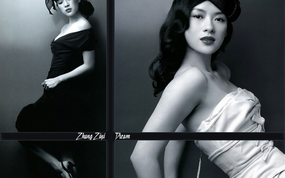 Обои для рабочего стола Zhang Ziyi Dream Черно-белая фотосессия модели
