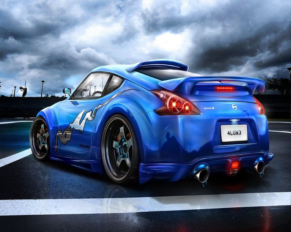 Обои для рабочего стола Синяя спортивная машинка Nissan 370Z