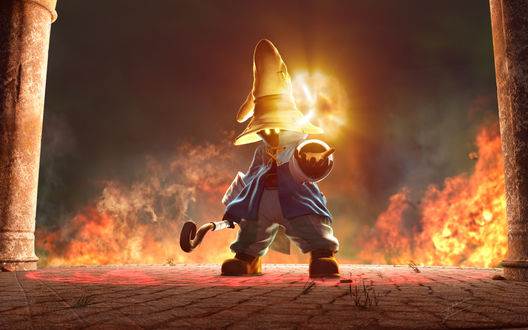 Обои на рабочий стол Vivi из Final Fantasy IX-волшебник с посохом творит магию