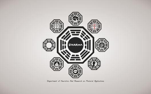 Обои на рабочий стол LOST, Остаться в живых, Dharma знаки Department of Heurists and Research of Material Applications
