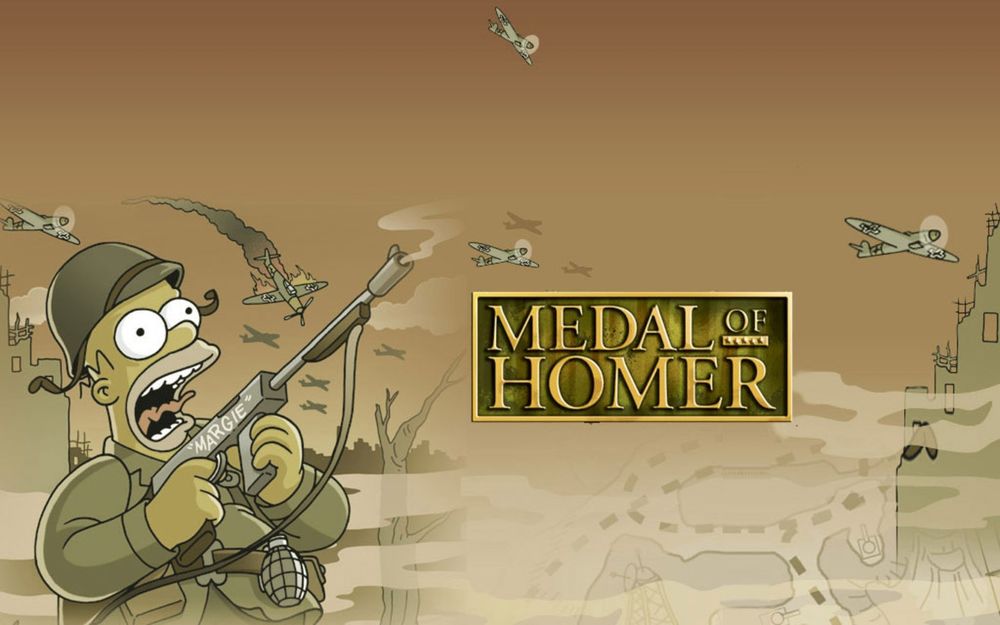 Обои для рабочего стола Гомер Симпсон стреляет по самолетам (MEDAL of HOMER)