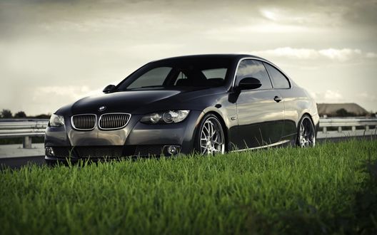 Обои на рабочий стол Черный БМВ / BMW и зеленая трава