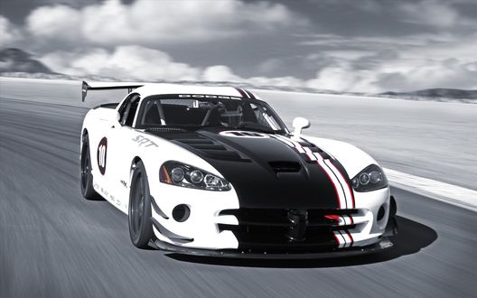 Обои на рабочий стол Черно-белый автомобиль Dodge Viper