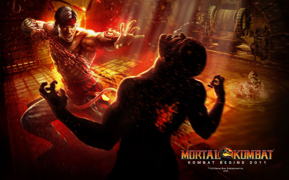 Обои для рабочего стола Фанарт Смертельной битвы, Лю Кен высасывает жизнь из монстра  (Mortal Kombat kombat begins 2011 Warner Bros. Entertainment Inc.)